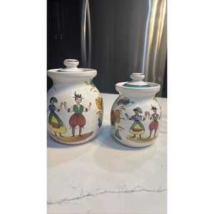 Italian Hand-Painted Pottery Canister Jars Dancing Couple Folk Art